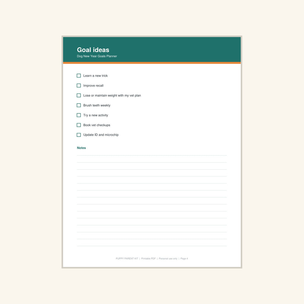 Dog New Year Goals Planner printable PDF, image 4