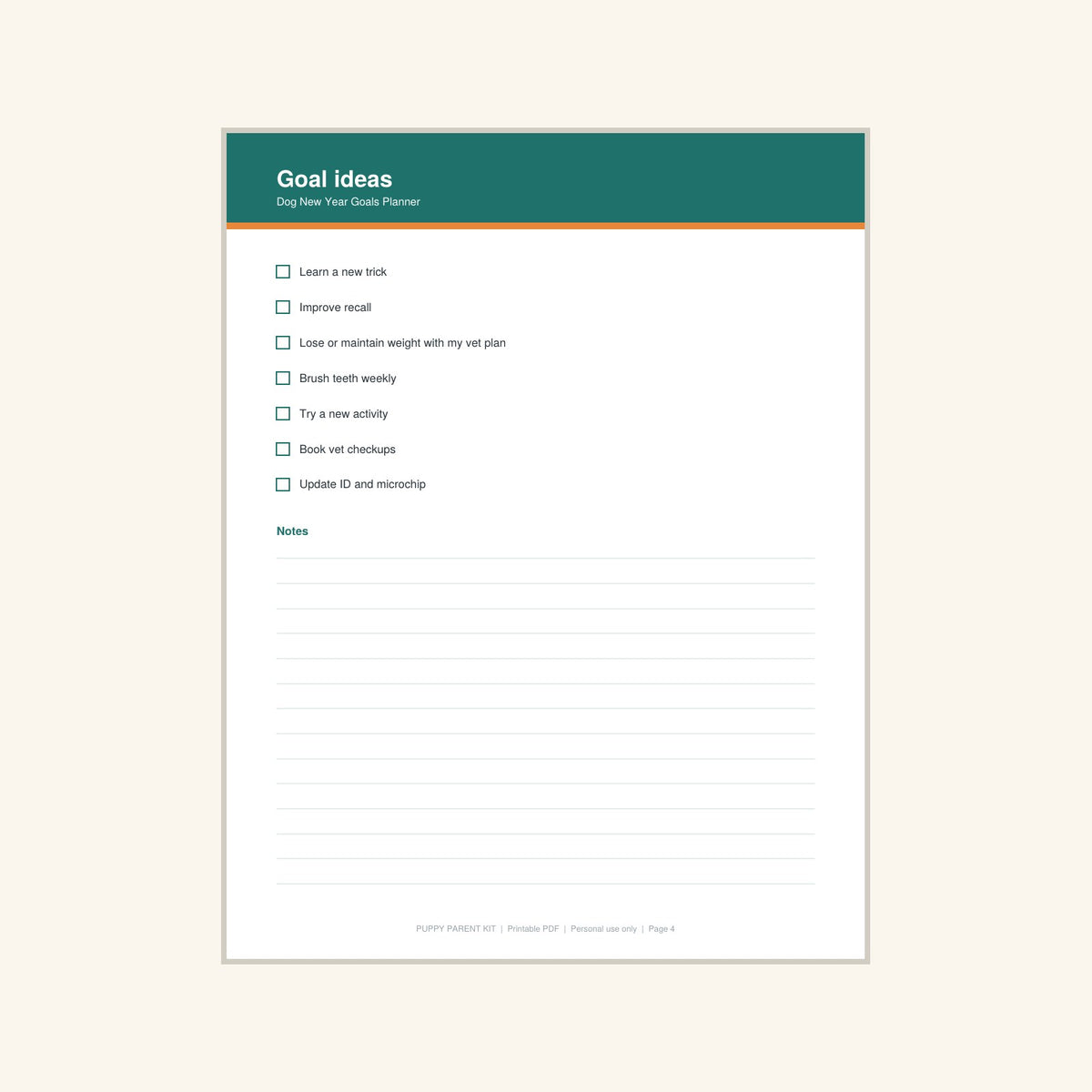 Dog New Year Goals Planner printable PDF, image 4