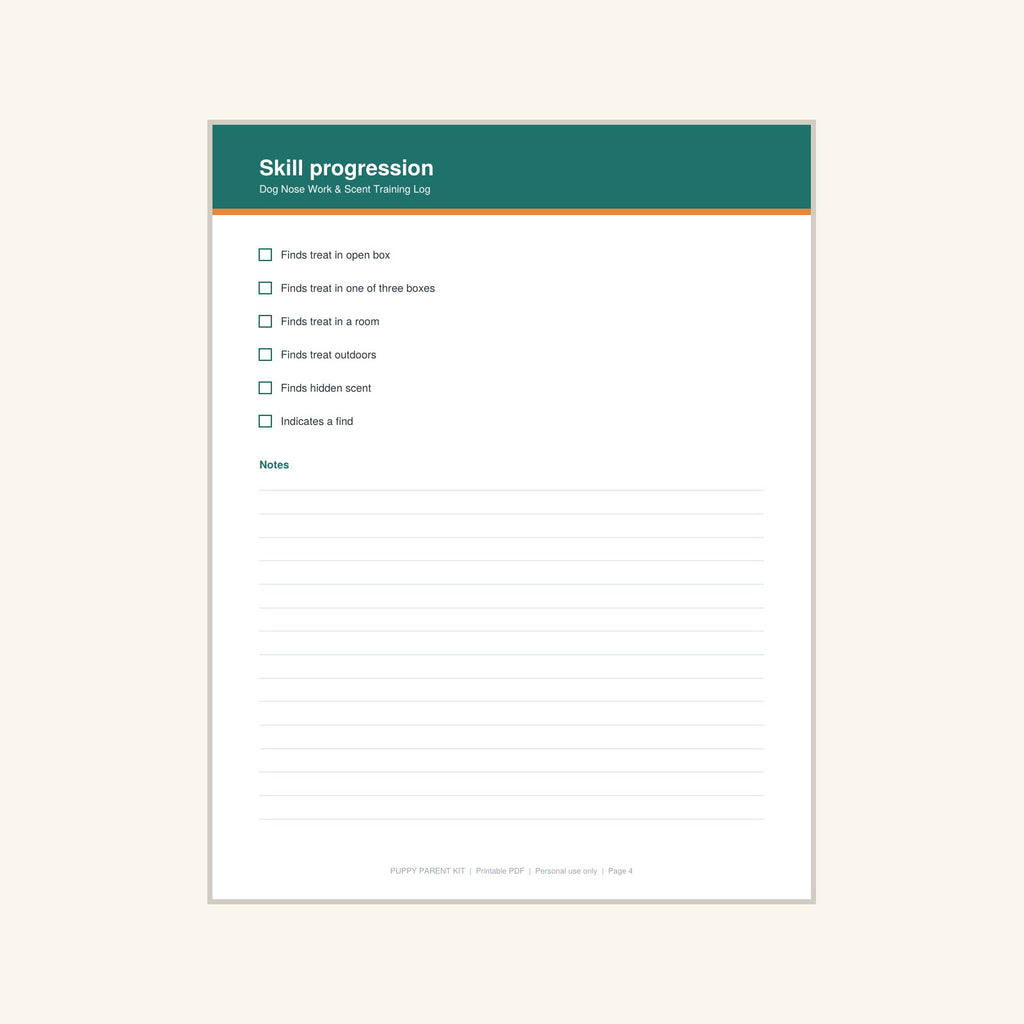 Dog Nose Work & Scent Training Log printable PDF, image 4