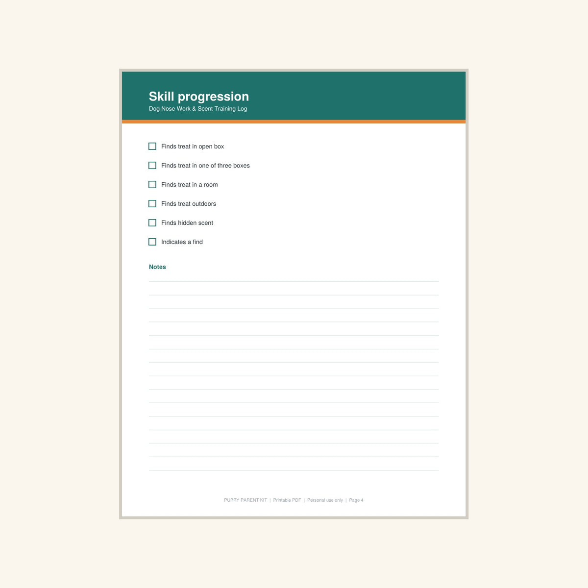 Dog Nose Work & Scent Training Log printable PDF, image 4
