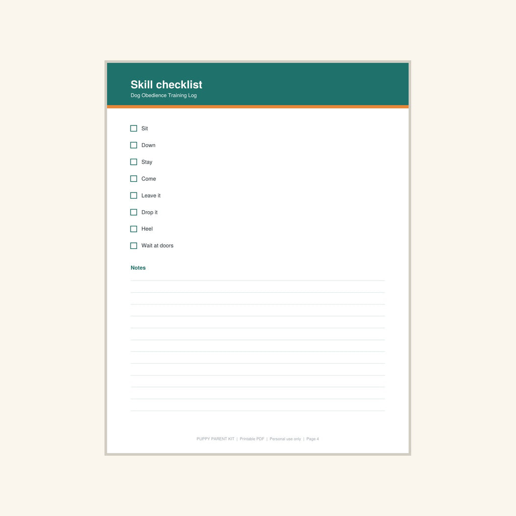 Dog Obedience Training Log printable PDF, image 4