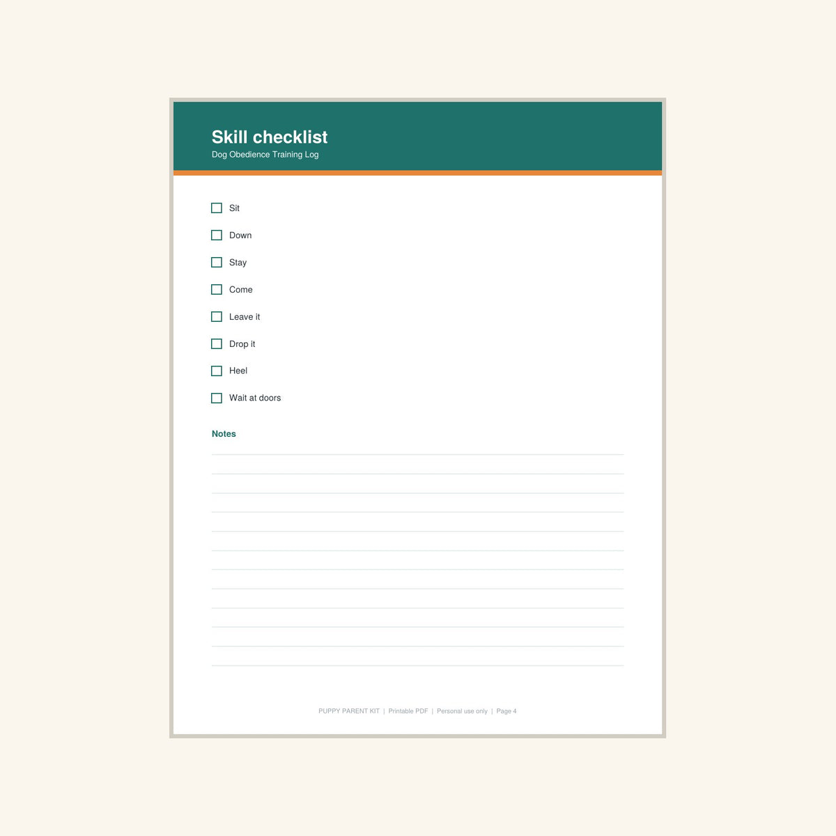 Dog Obedience Training Log printable PDF, image 4