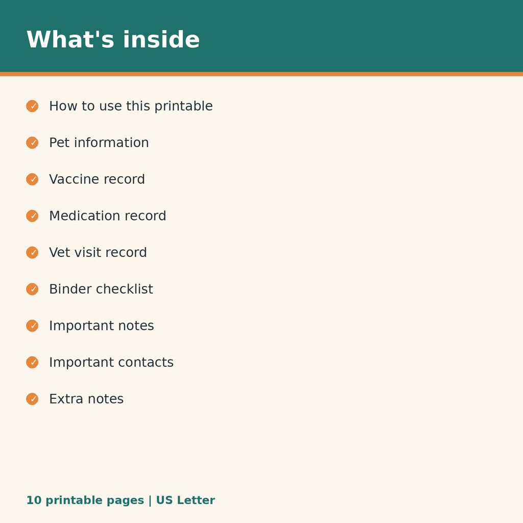 Dog Owner Home Binder: Pet Records printable PDF, image 2