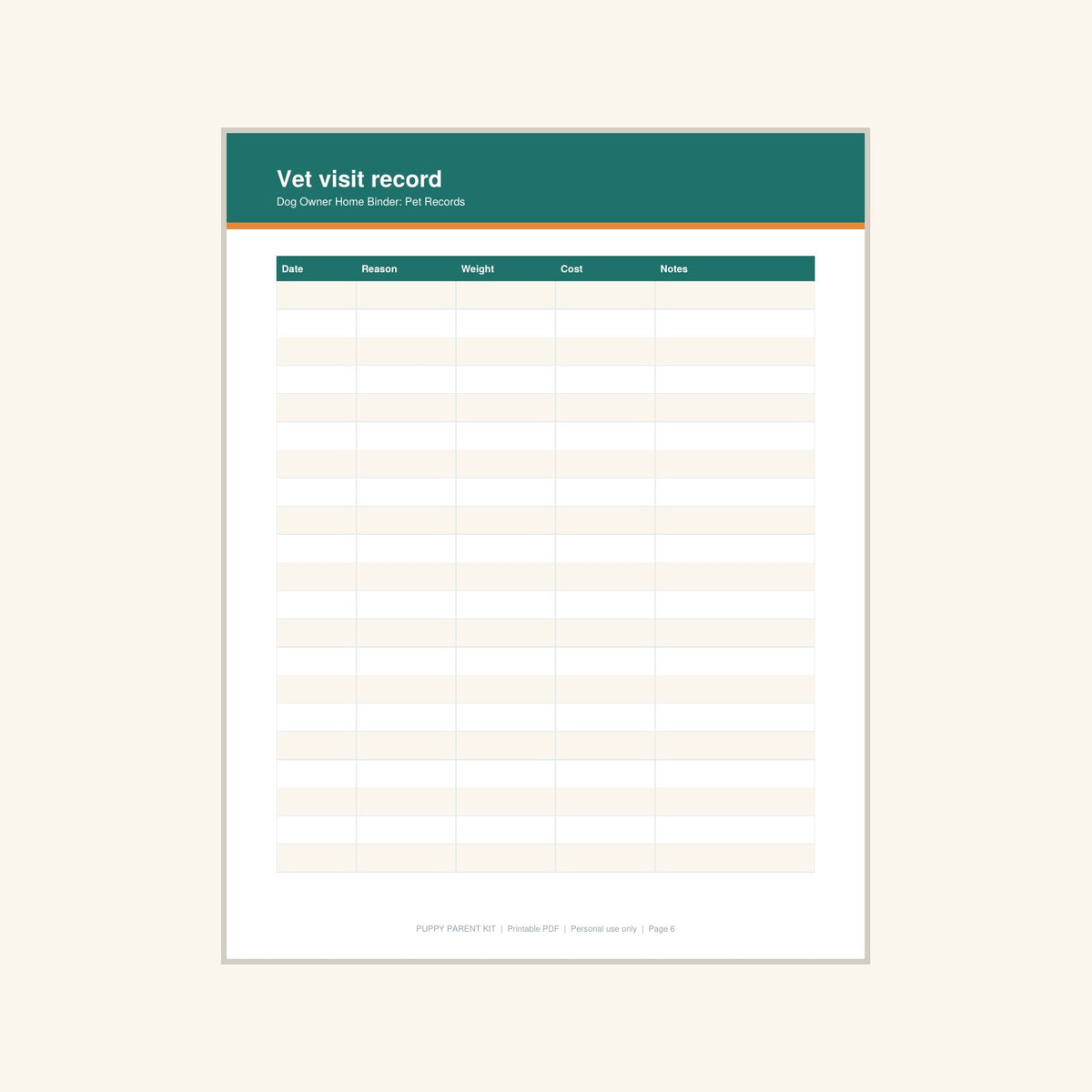 Dog Owner Home Binder: Pet Records printable PDF, image 6