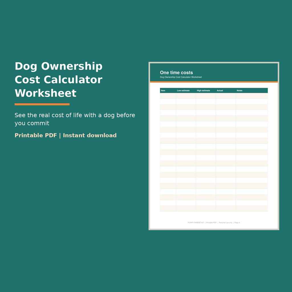 Dog Ownership Cost Calculator Worksheet printable PDF, image 1
