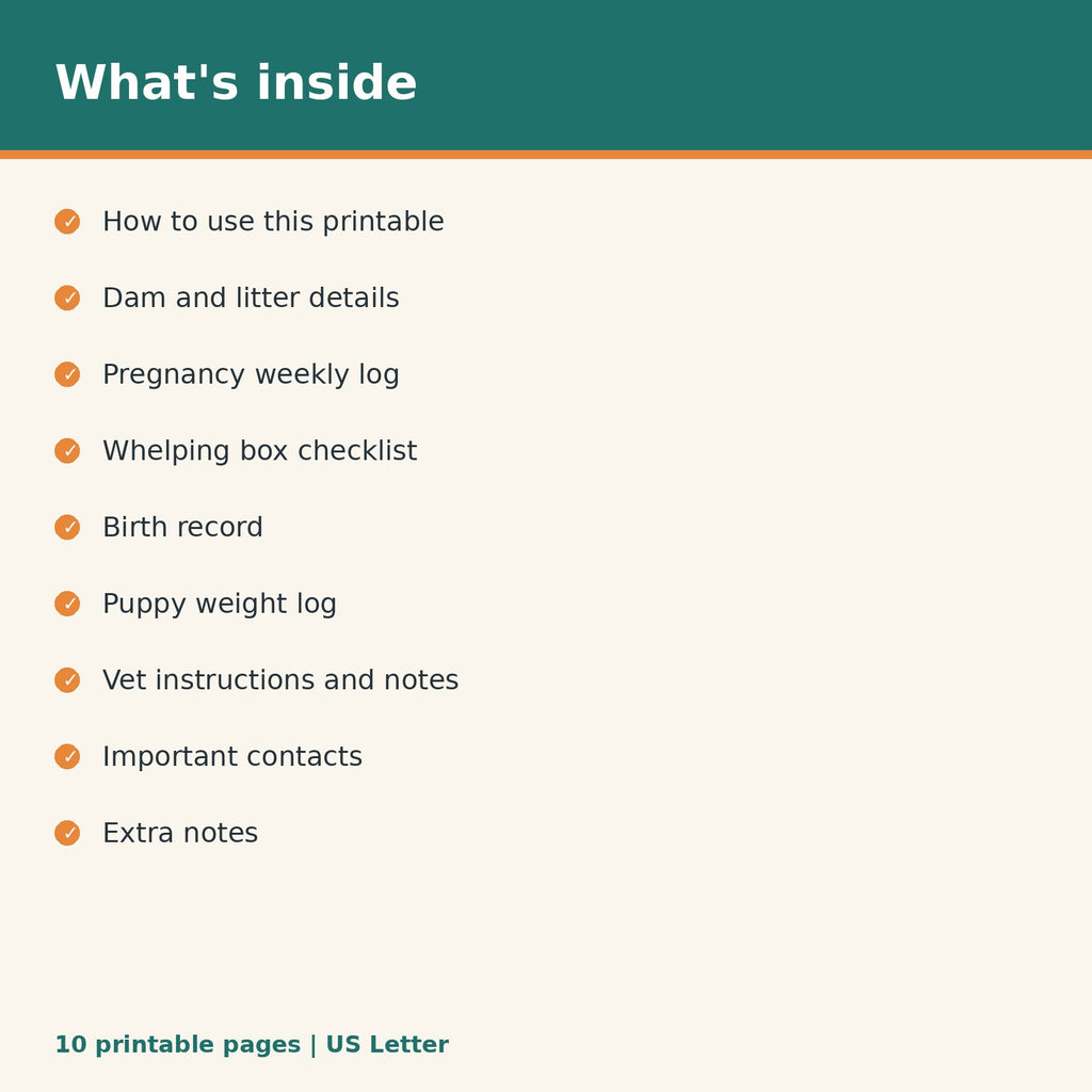 Dog Pregnancy & Whelping Record printable PDF, image 2