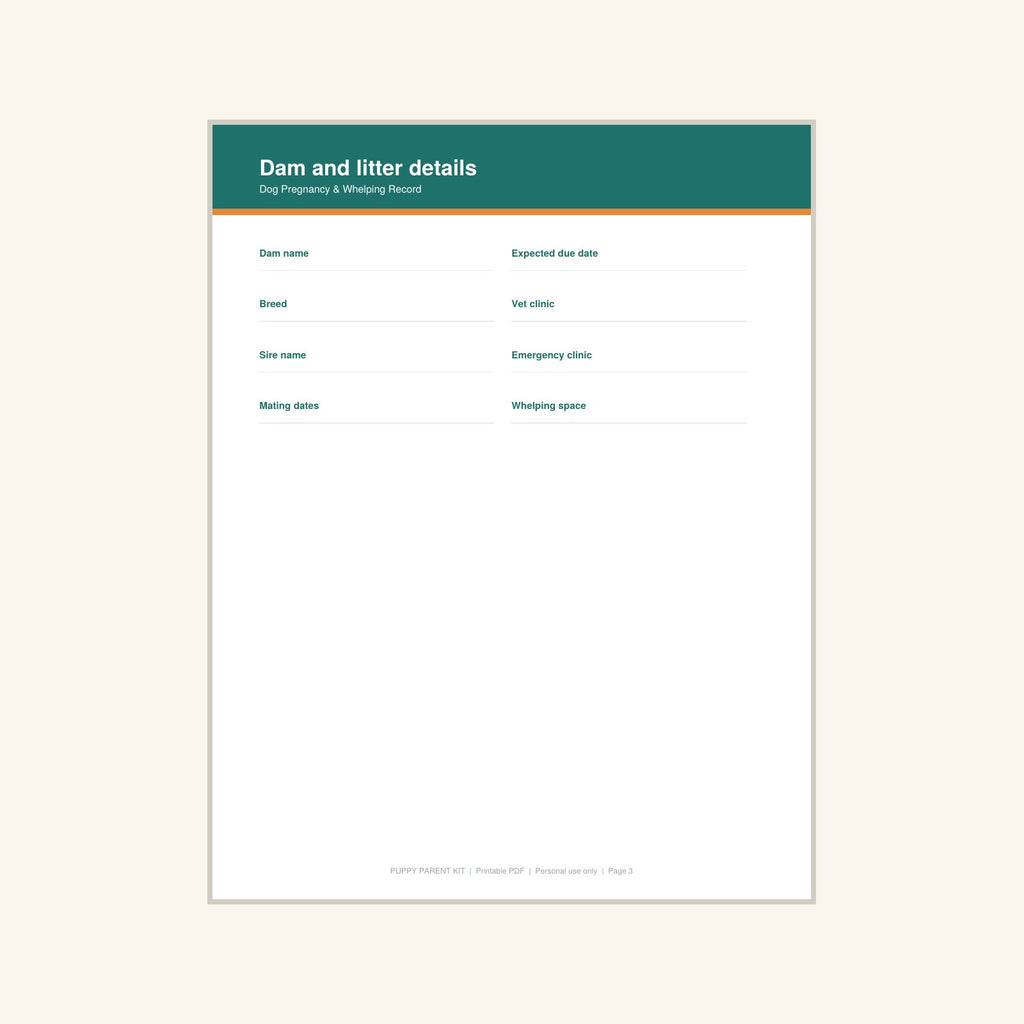 Dog Pregnancy & Whelping Record printable PDF, image 3