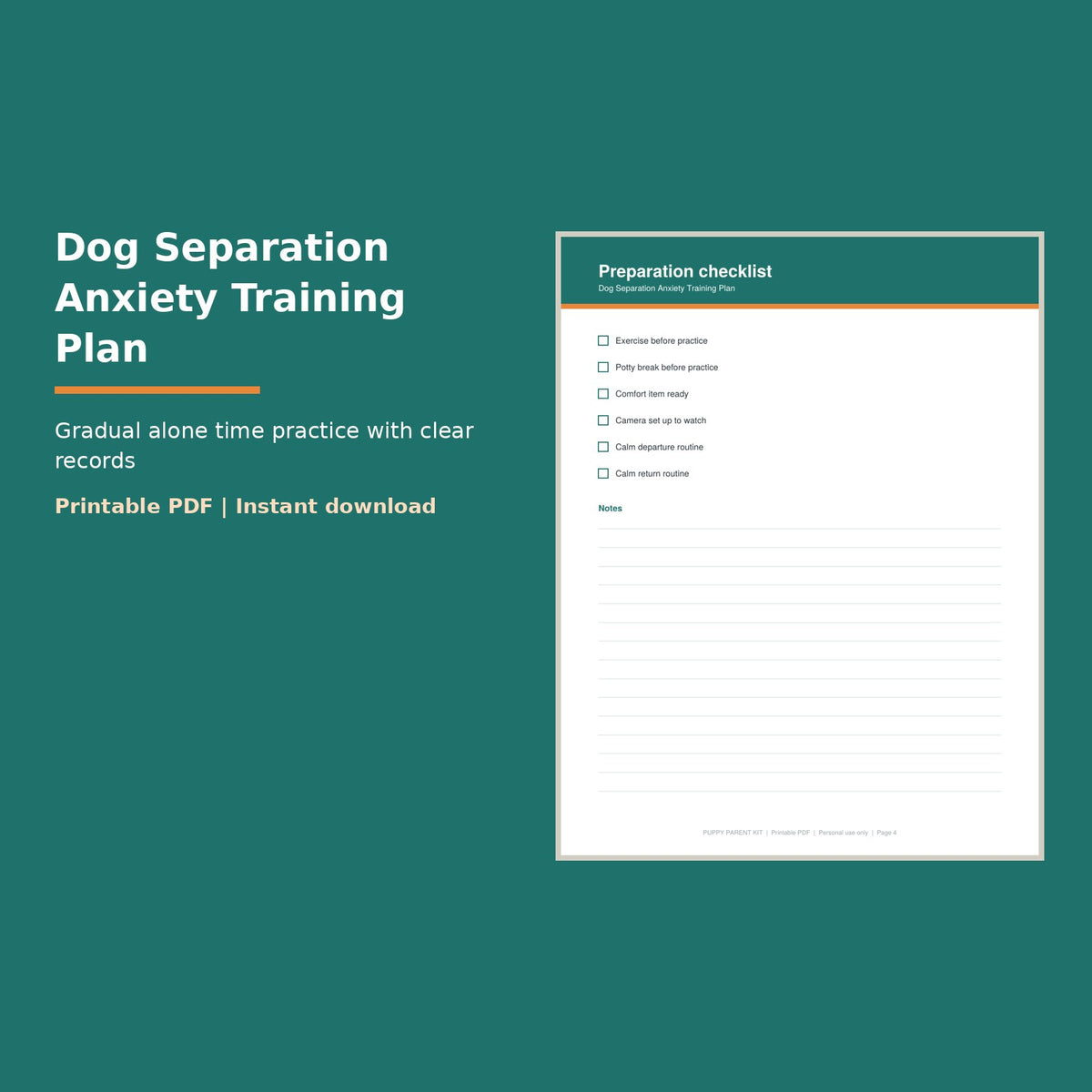 Dog Separation Anxiety Training Plan printable PDF, image 1