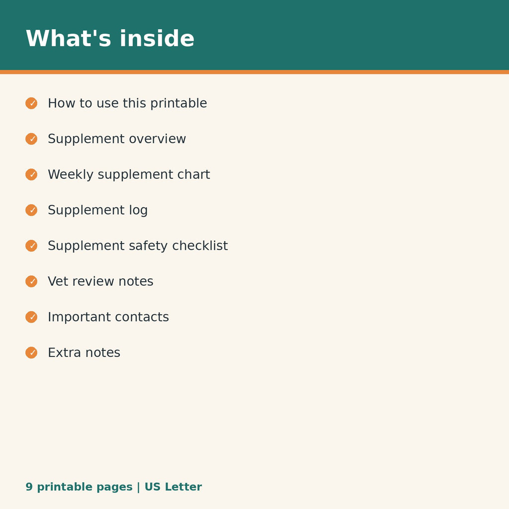 Dog Supplement Tracker printable PDF, image 2