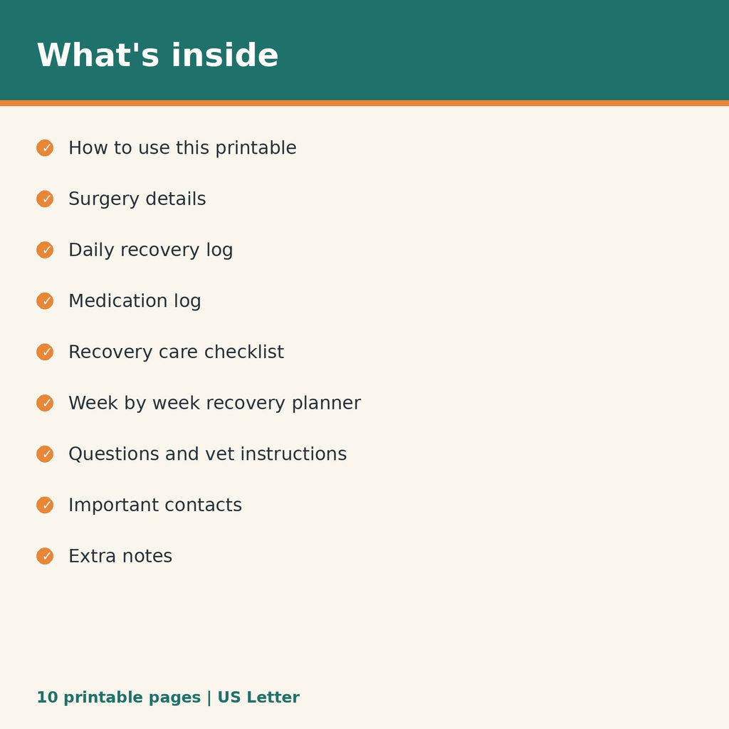 Dog Surgery Recovery Log printable PDF, image 2