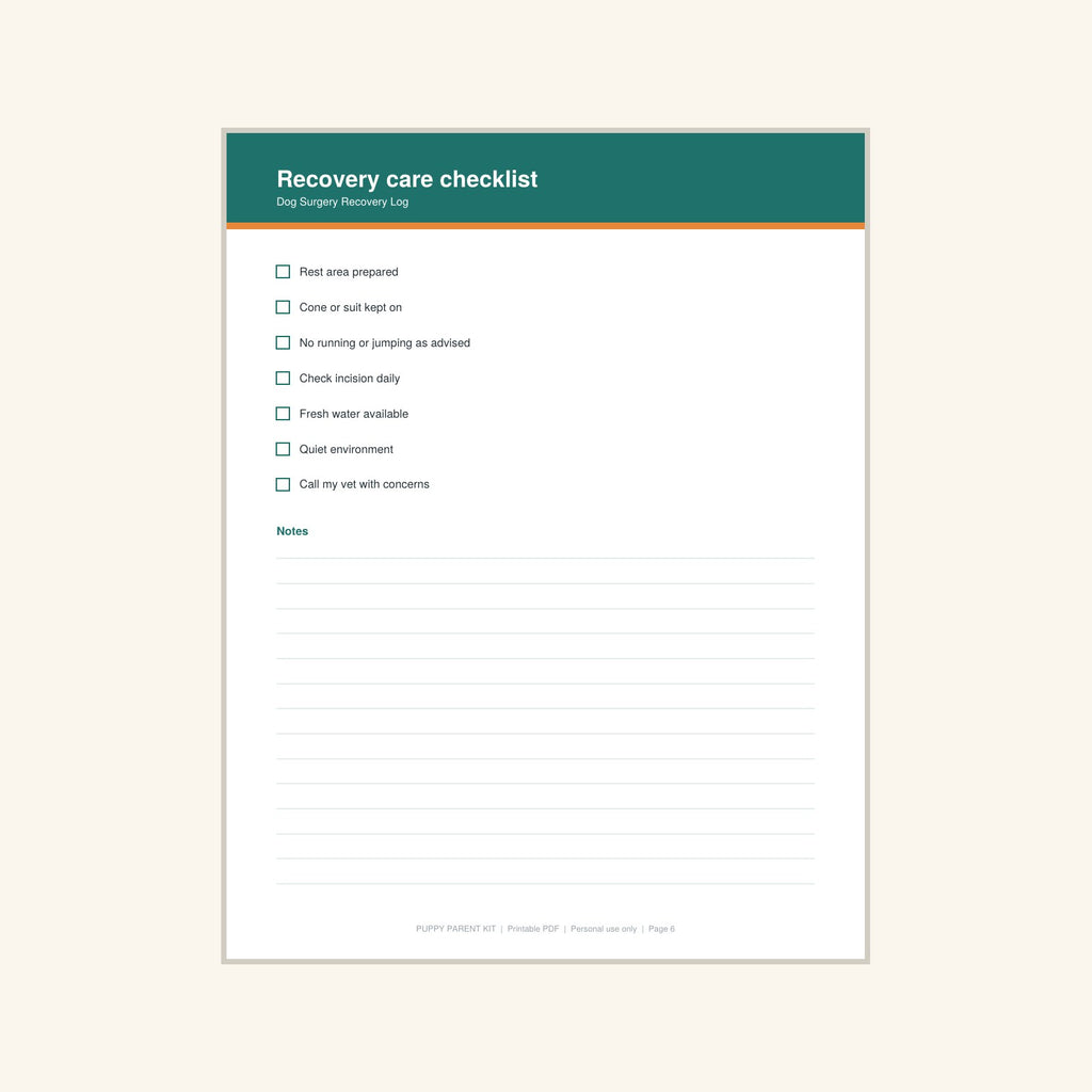 Dog Surgery Recovery Log printable PDF, image 6