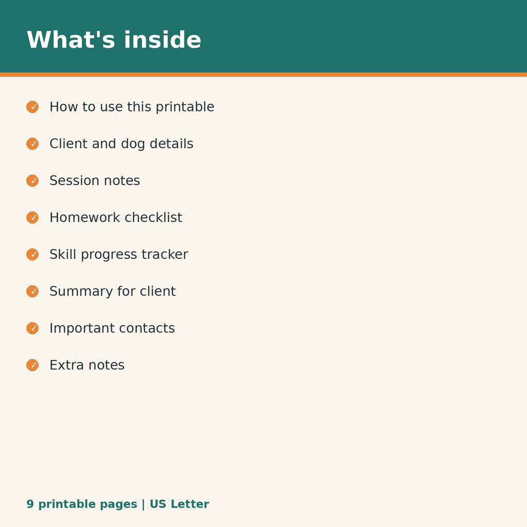 Dog Trainer Session Notes Template printable PDF, image 2