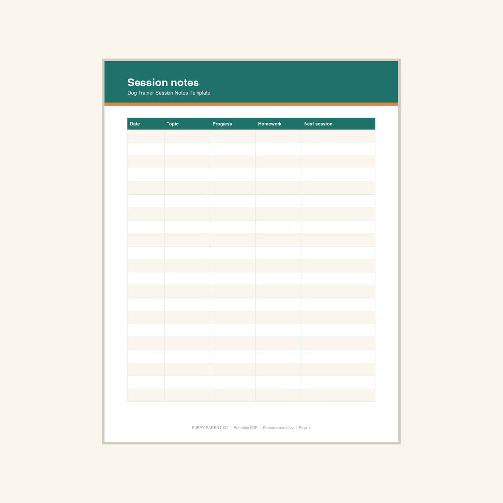 Dog Trainer Session Notes Template printable PDF, image 4