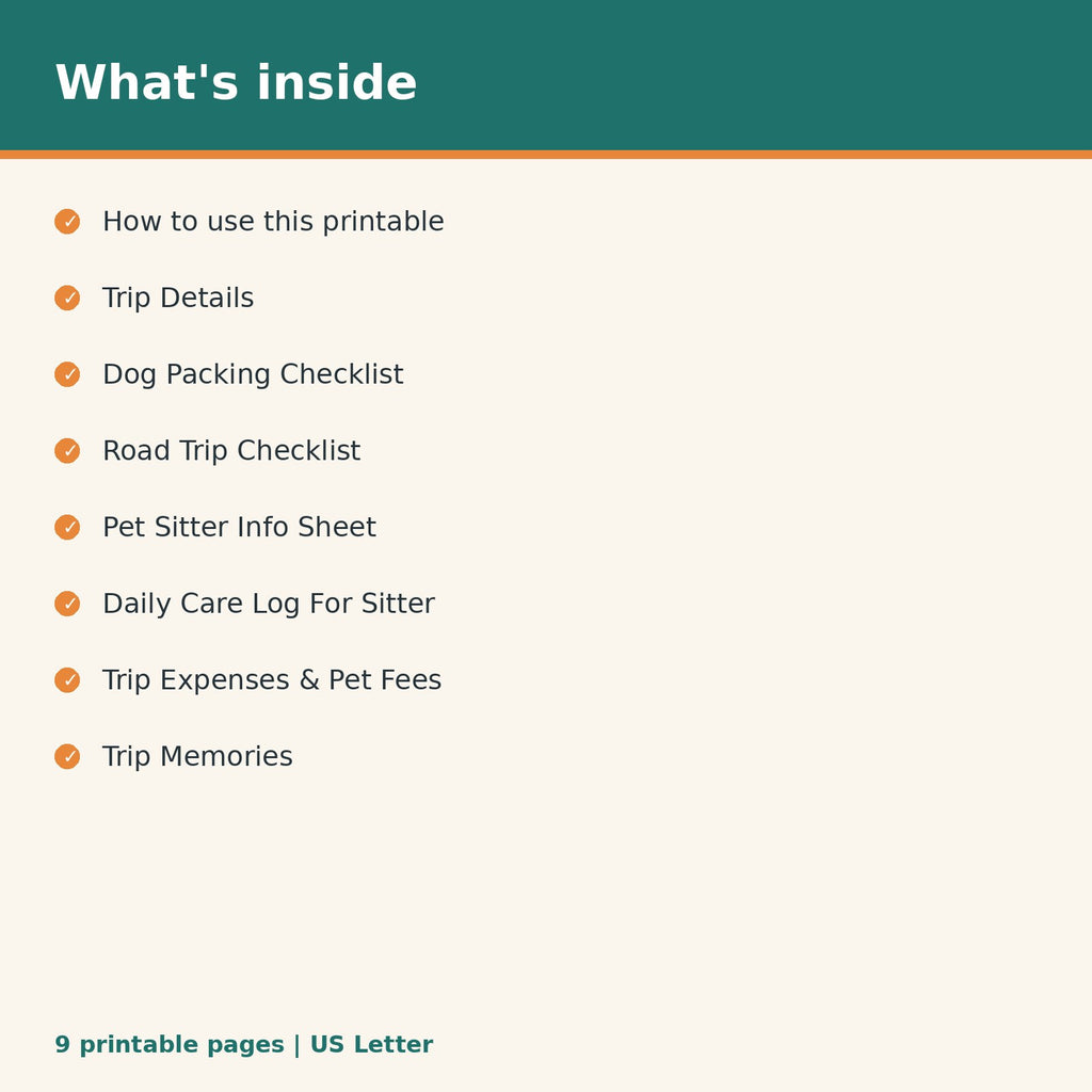 Dog Travel Checklist & Pet Sitter Info printable PDF, image 2