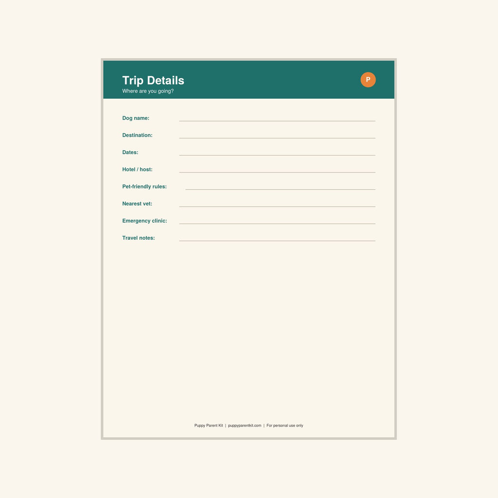 Dog Travel Checklist & Pet Sitter Info printable PDF, image 3