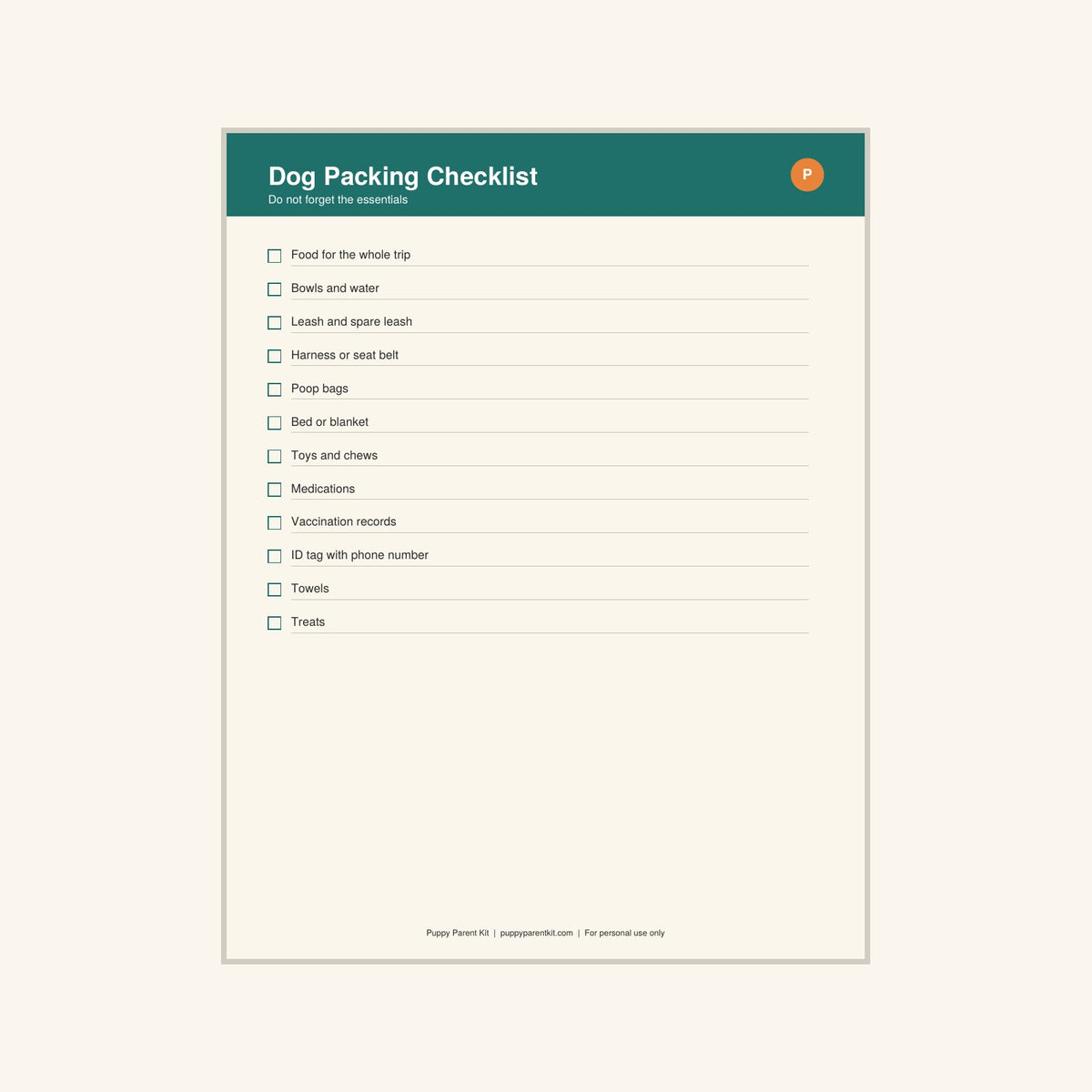 Dog Travel Checklist & Pet Sitter Info printable PDF, image 4