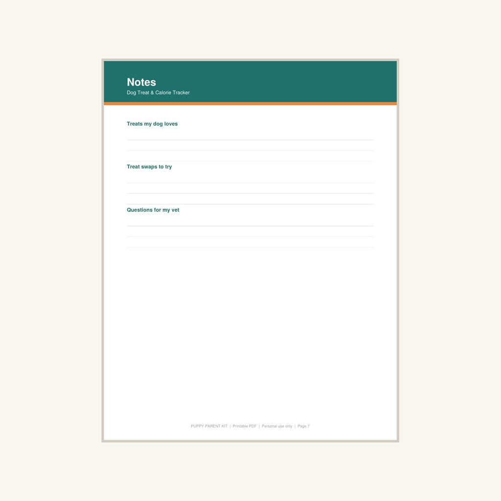 Dog Treat & Calorie Tracker printable PDF, image 7