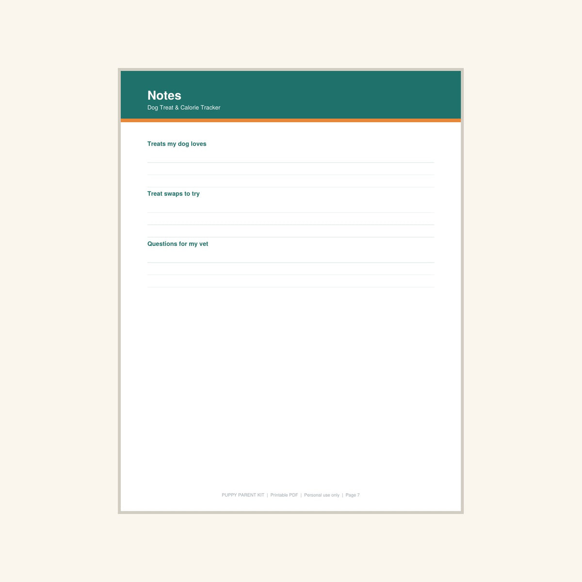Dog Treat & Calorie Tracker printable PDF, image 7