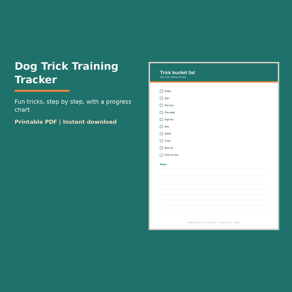 Dog Trick Training Tracker printable PDF, image 1