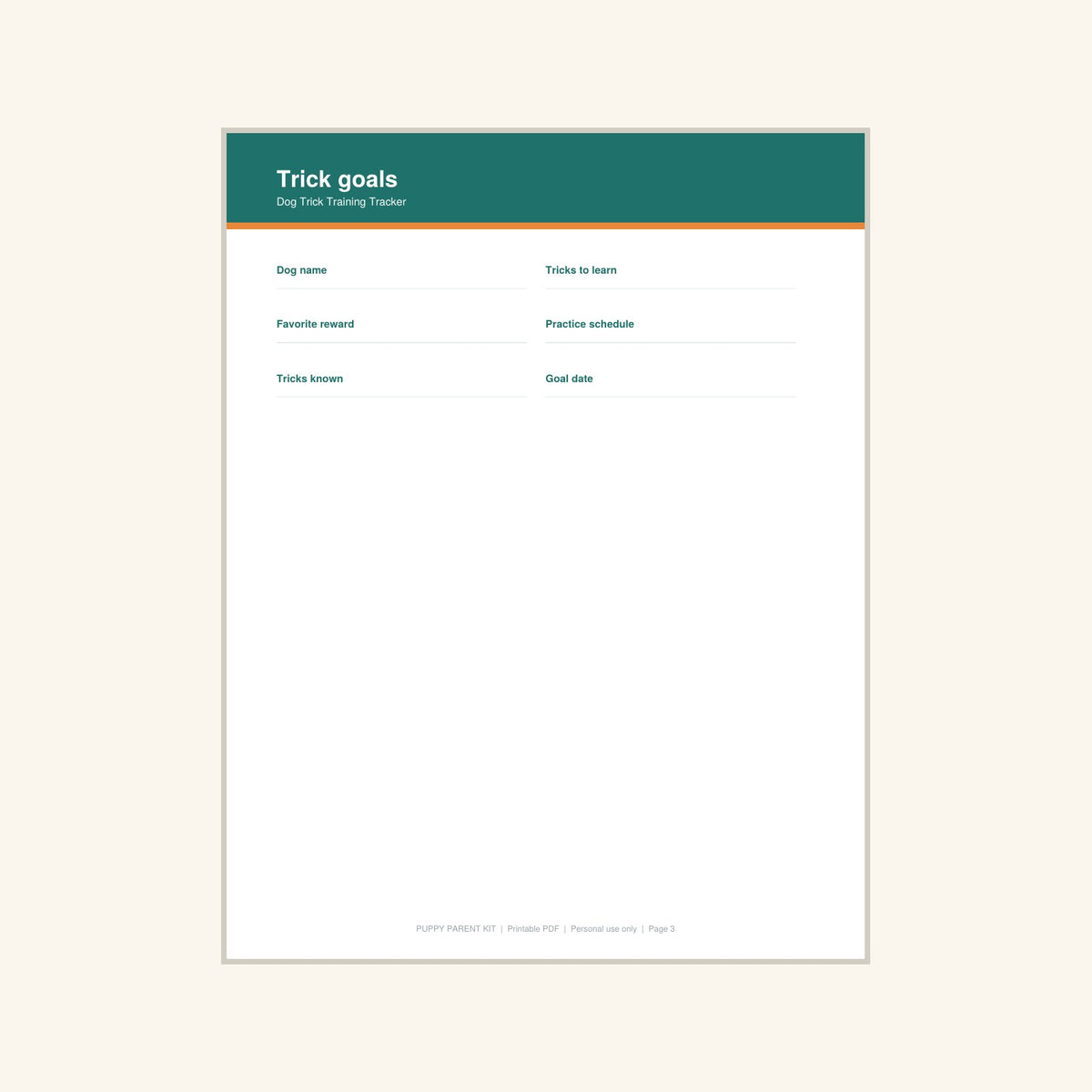 Dog Trick Training Tracker printable PDF, image 3