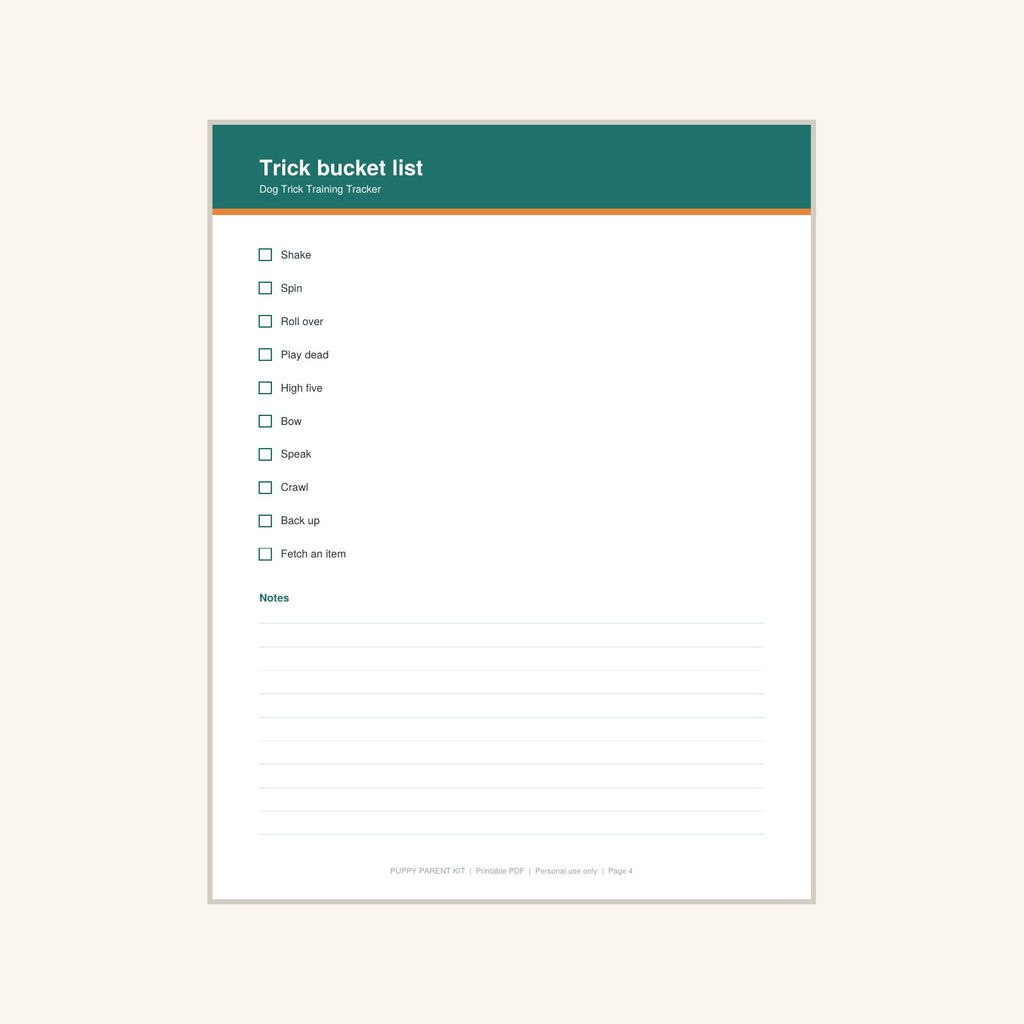 Dog Trick Training Tracker printable PDF, image 4