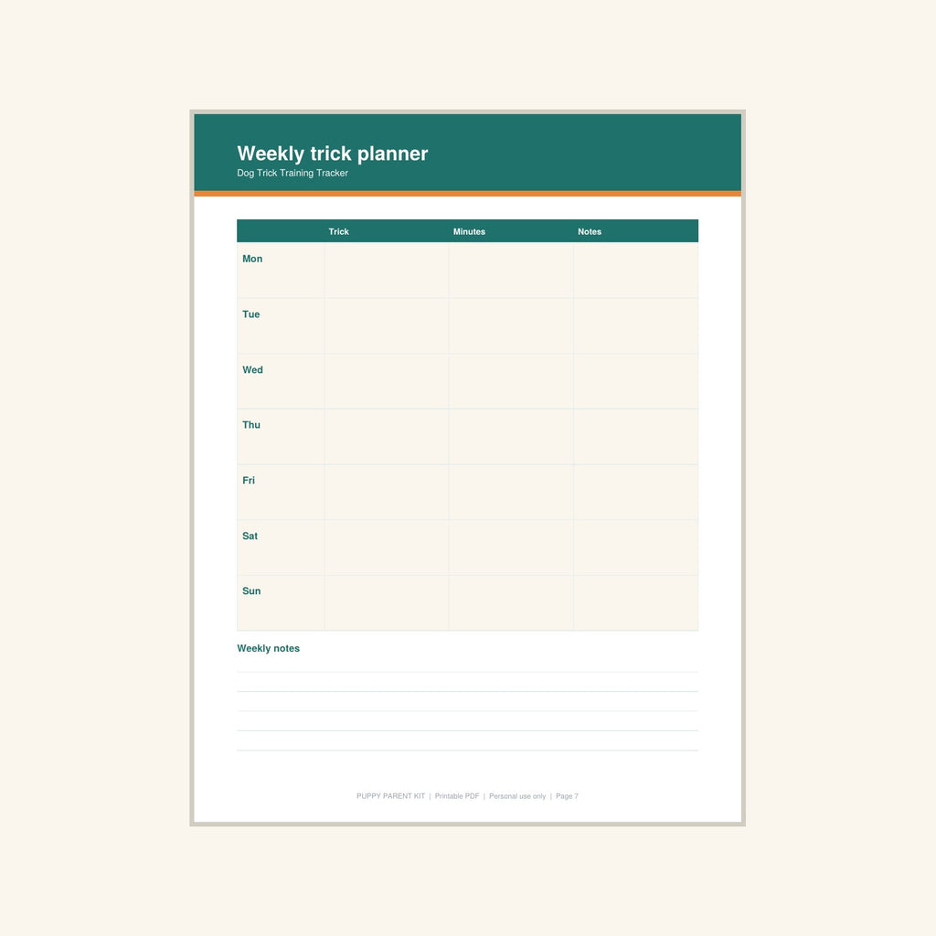 Dog Trick Training Tracker printable PDF, image 7