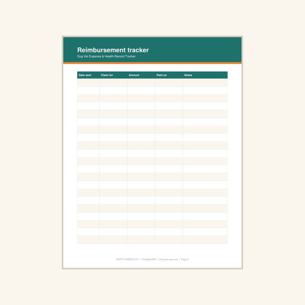 Dog Vet Expense & Health Record Tracker printable PDF, image 5