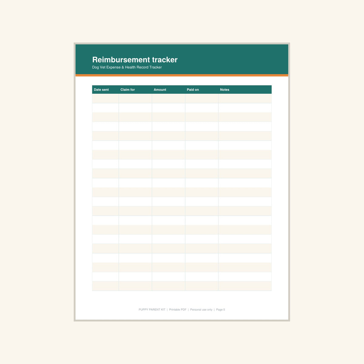 Dog Vet Expense & Health Record Tracker printable PDF, image 5