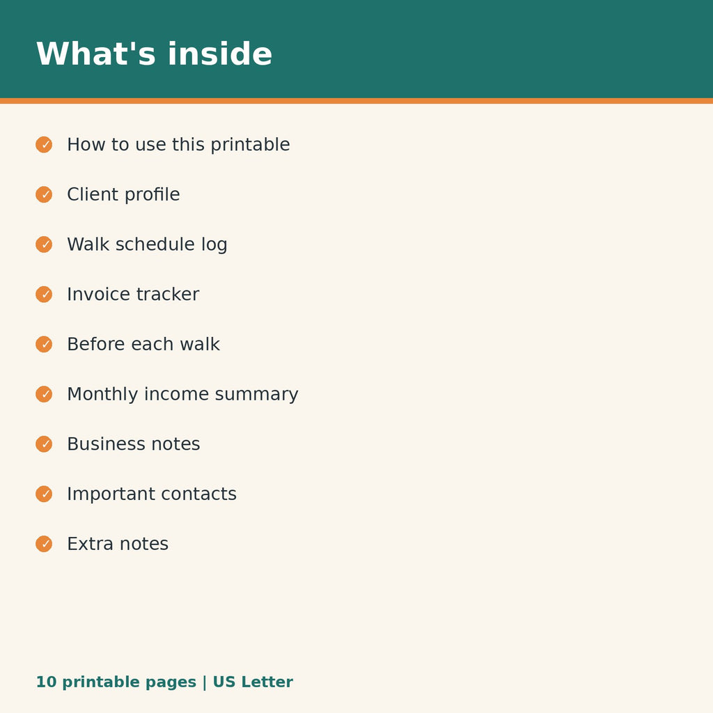 Dog Walking Business Client Tracker printable PDF, image 2