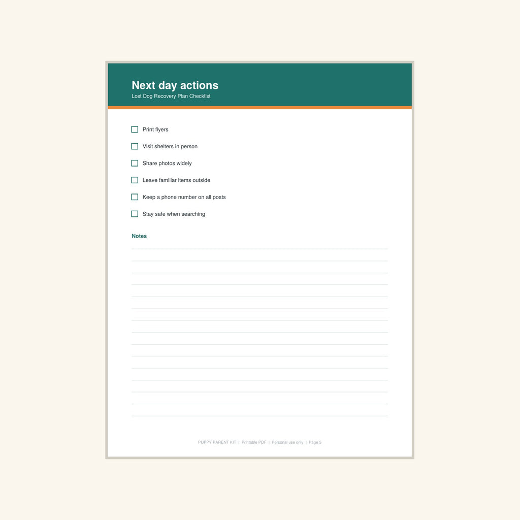 Lost Dog Recovery Plan Checklist printable PDF, image 5