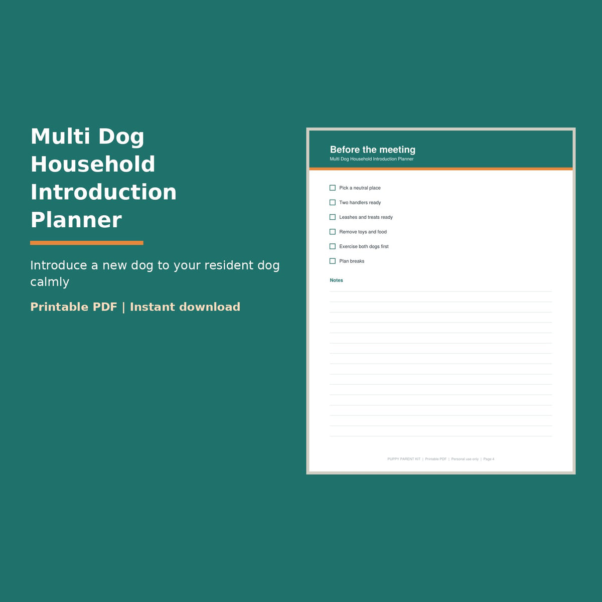 Multi Dog Household Introduction Planner printable PDF, image 1