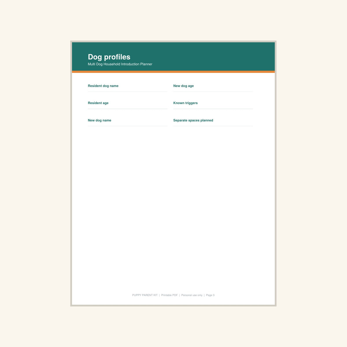 Multi Dog Household Introduction Planner printable PDF, image 3