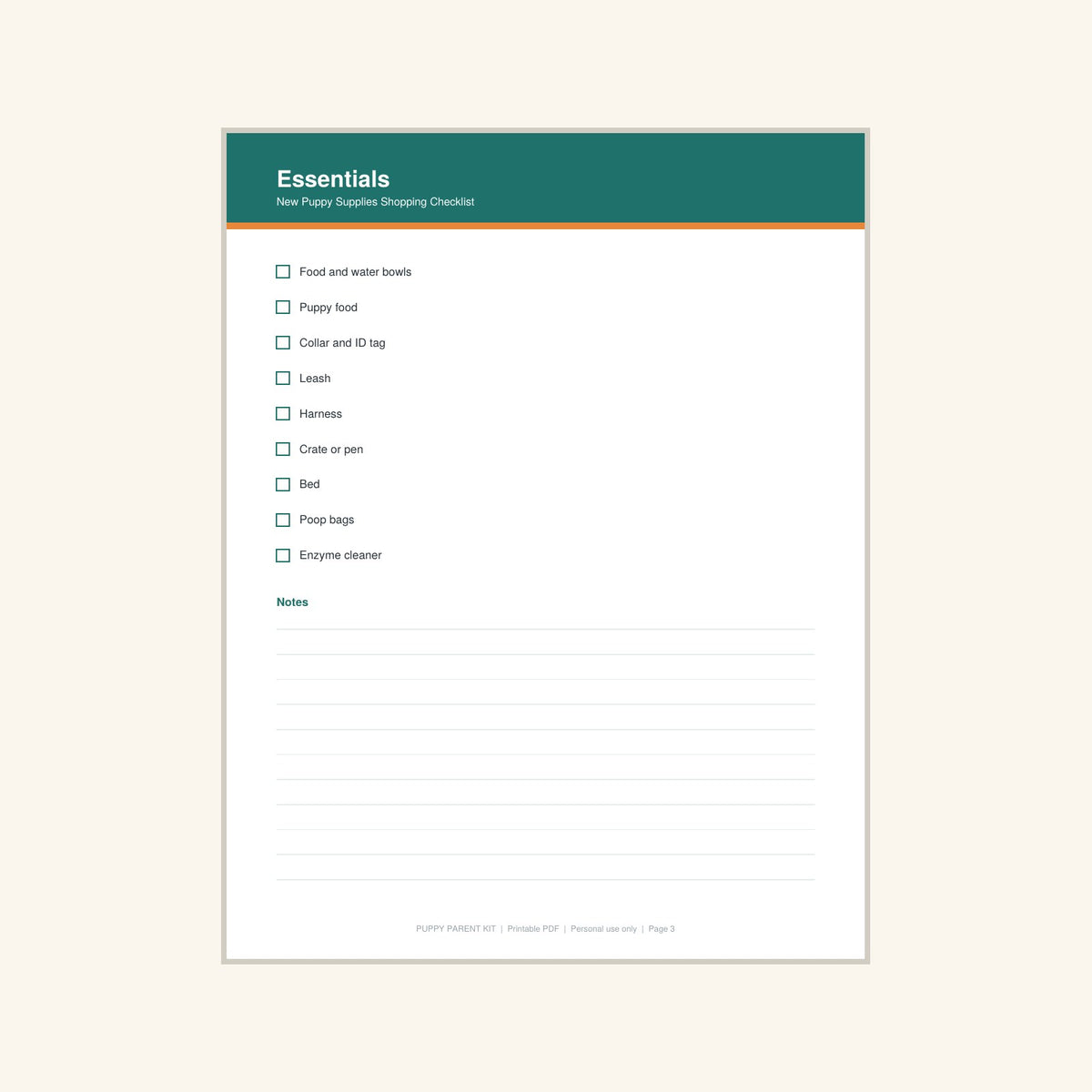 New Puppy Supplies Shopping Checklist printable PDF, image 3