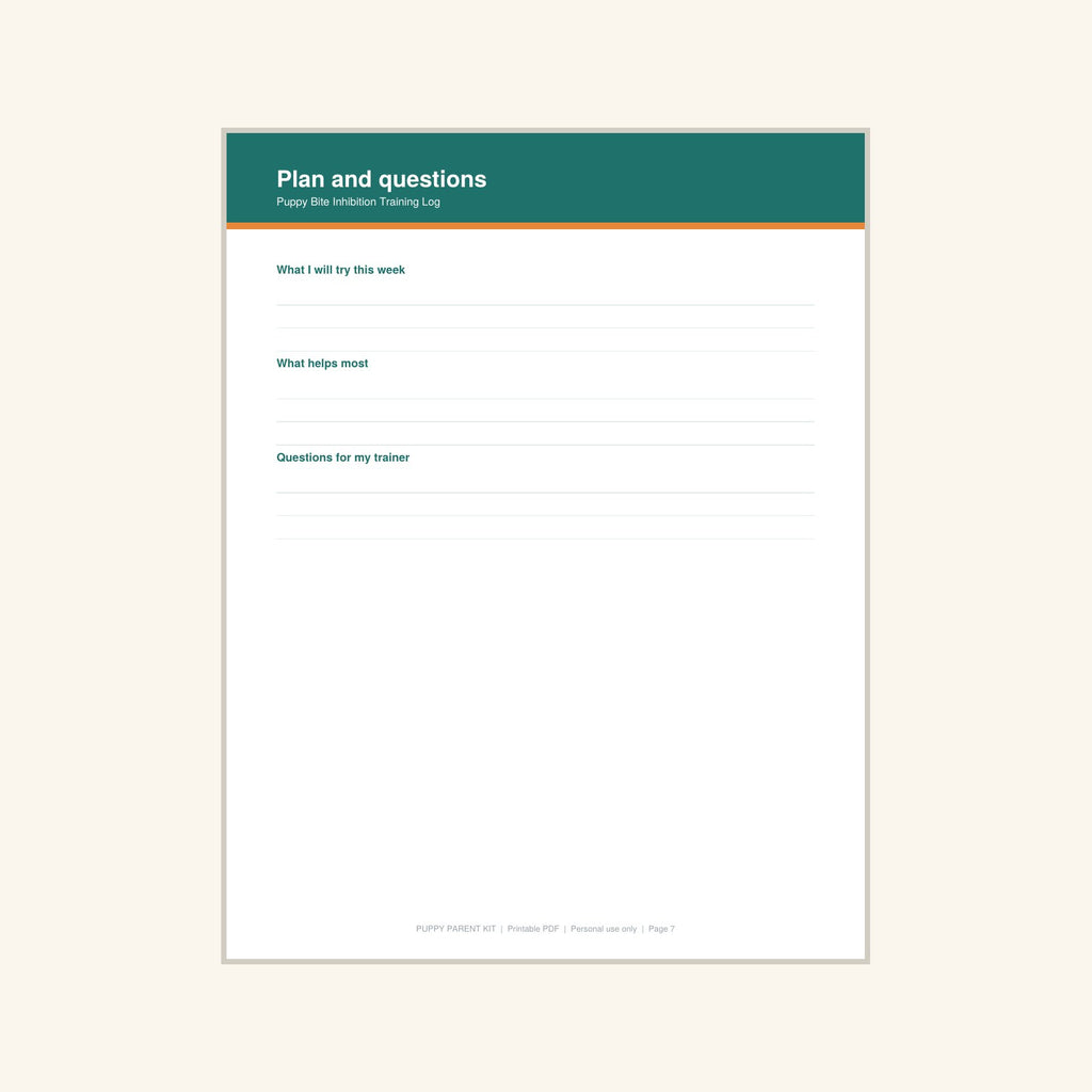 Puppy Bite Inhibition Training Log printable PDF, image 7