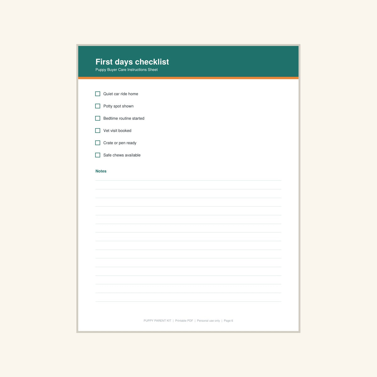 Puppy Buyer Care Instructions Sheet printable PDF, image 6