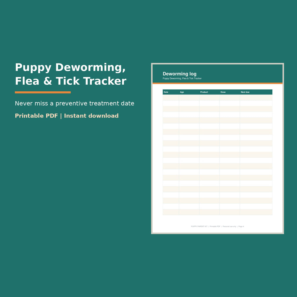 Puppy Deworming, Flea & Tick Tracker printable PDF, image 1