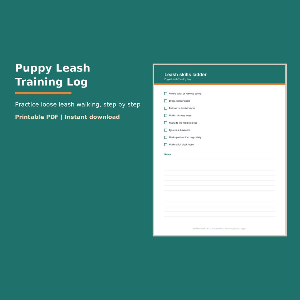 Puppy Leash Training Log printable PDF, image 1