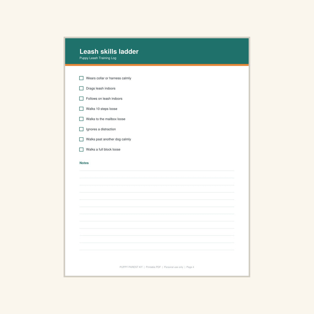 Puppy Leash Training Log printable PDF, image 4