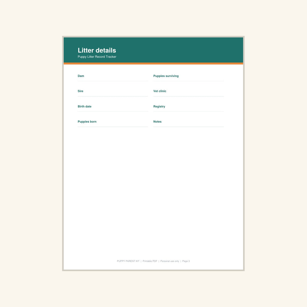 Puppy Litter Record Tracker printable PDF, image 3