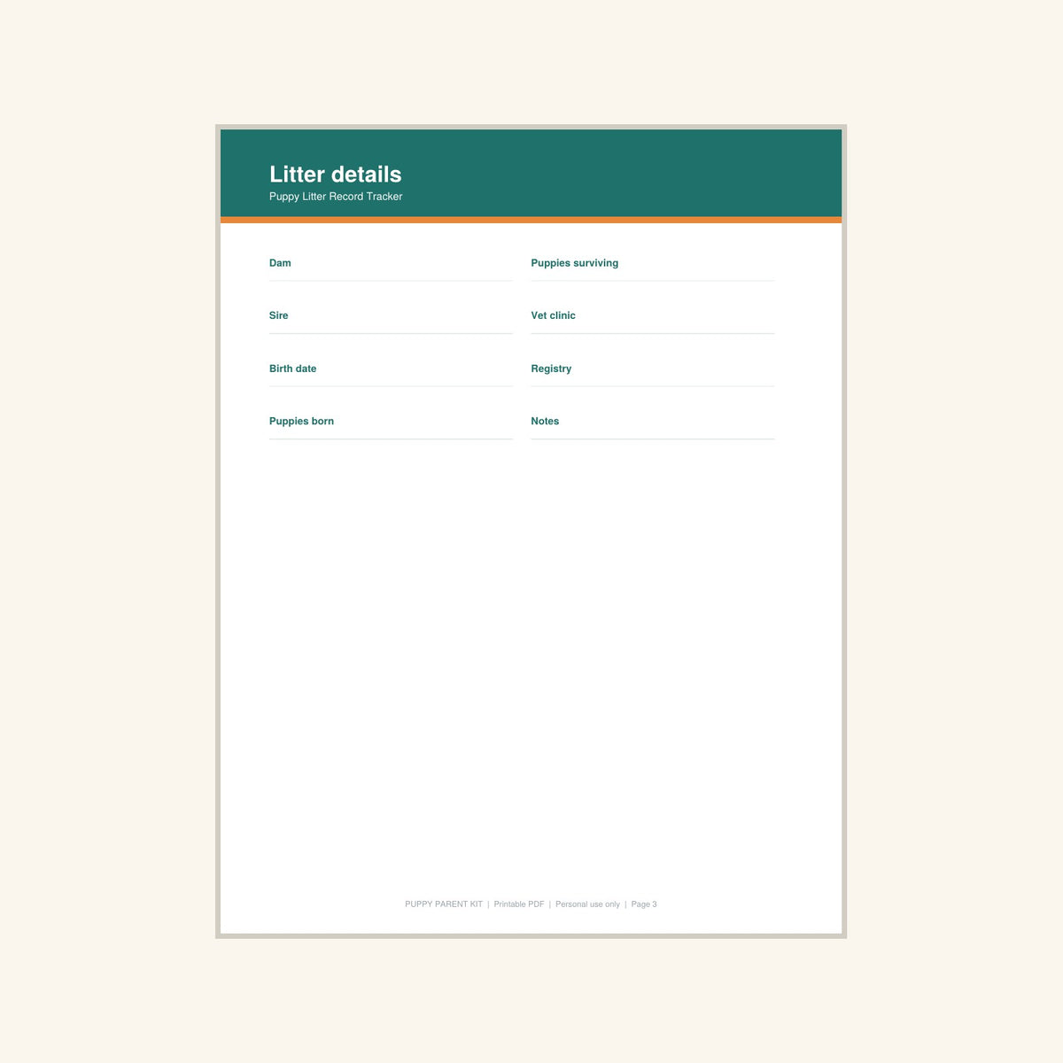 Puppy Litter Record Tracker printable PDF, image 3