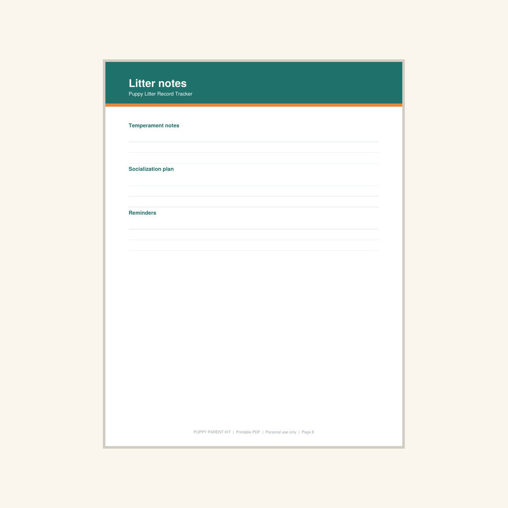 Puppy Litter Record Tracker printable PDF, image 8