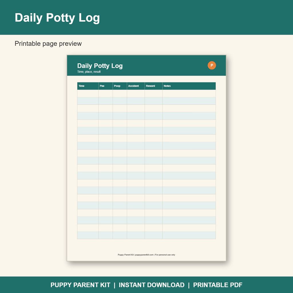 Puppy Potty Training Tracker Printable | Potty Schedule, Accident Log & Progress Chart (PDF)