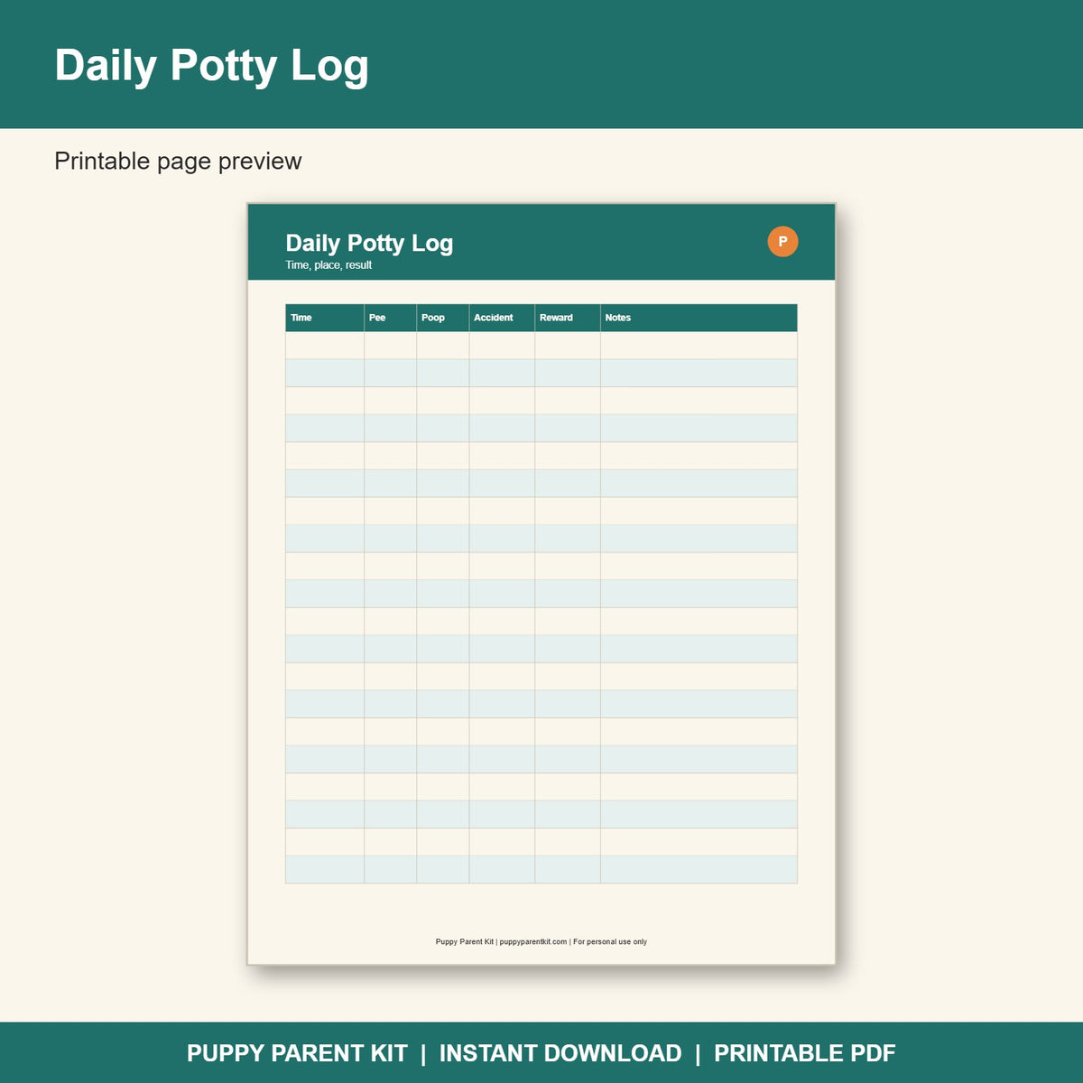 Puppy Potty Training Tracker Printable | Potty Schedule, Accident Log & Progress Chart (PDF)