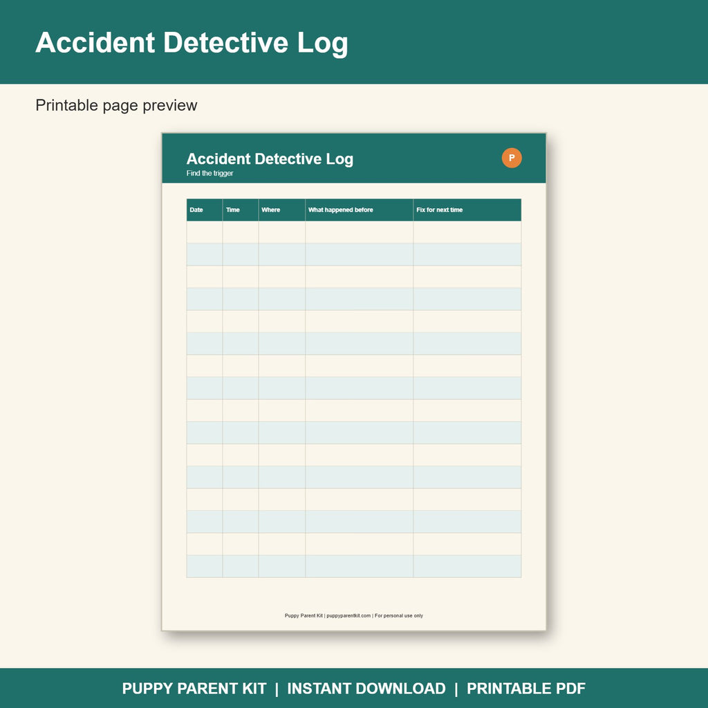Puppy Potty Training Tracker Printable | Potty Schedule, Accident Log & Progress Chart (PDF)