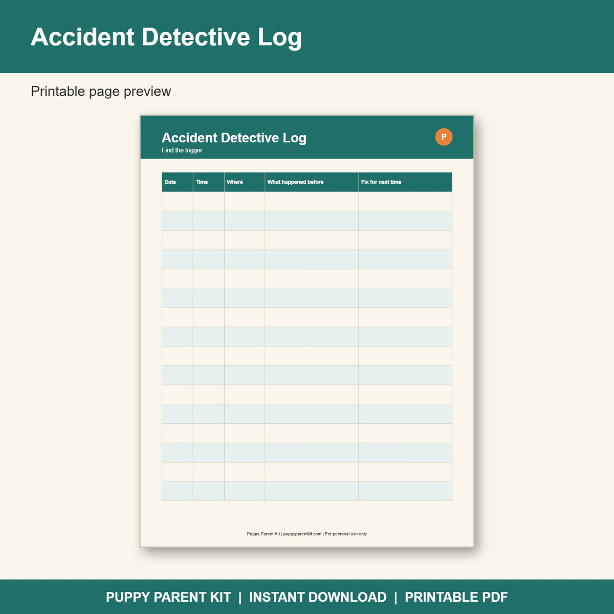 Puppy Potty Training Tracker Printable | Potty Schedule, Accident Log & Progress Chart (PDF)