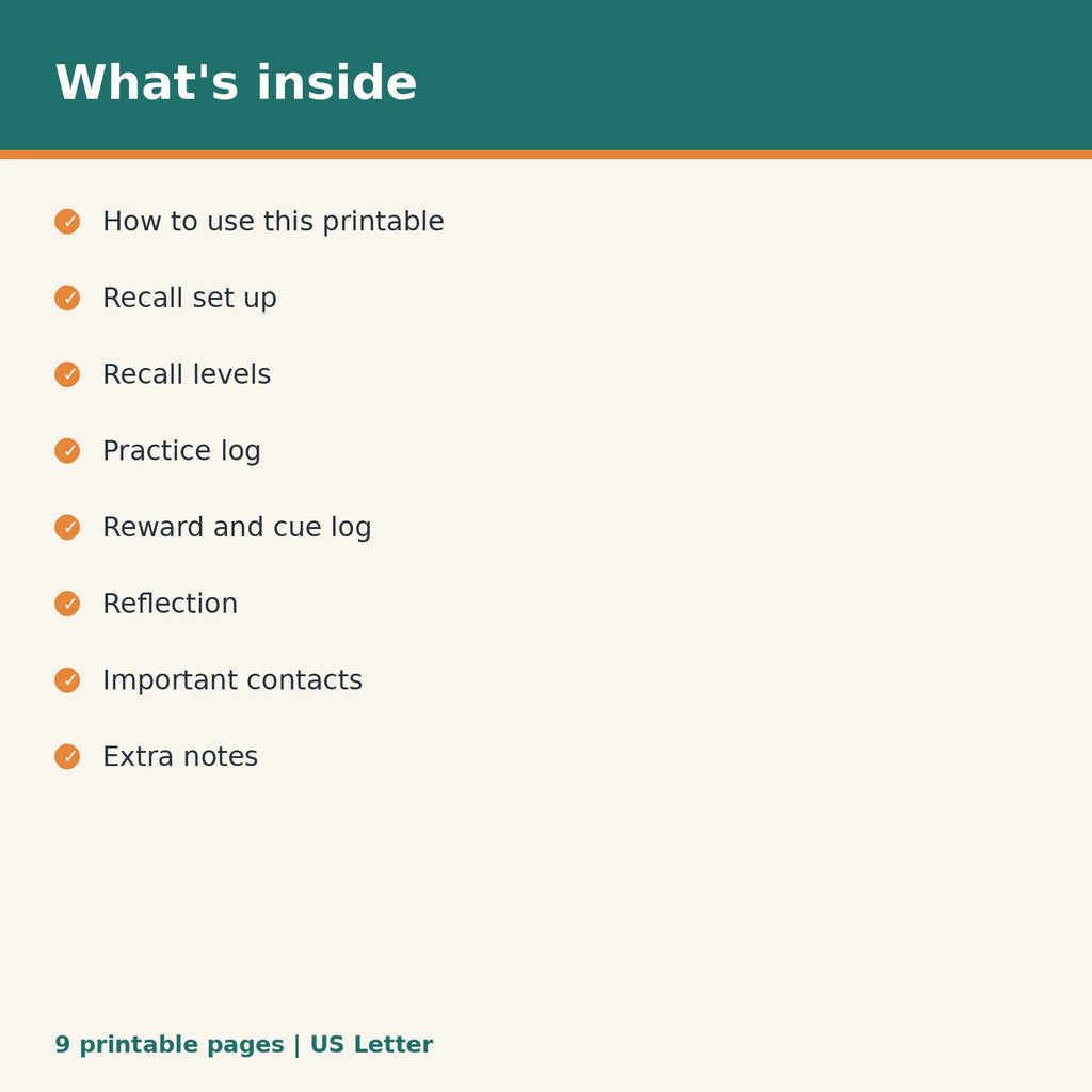Puppy Recall Training Tracker printable PDF, image 2