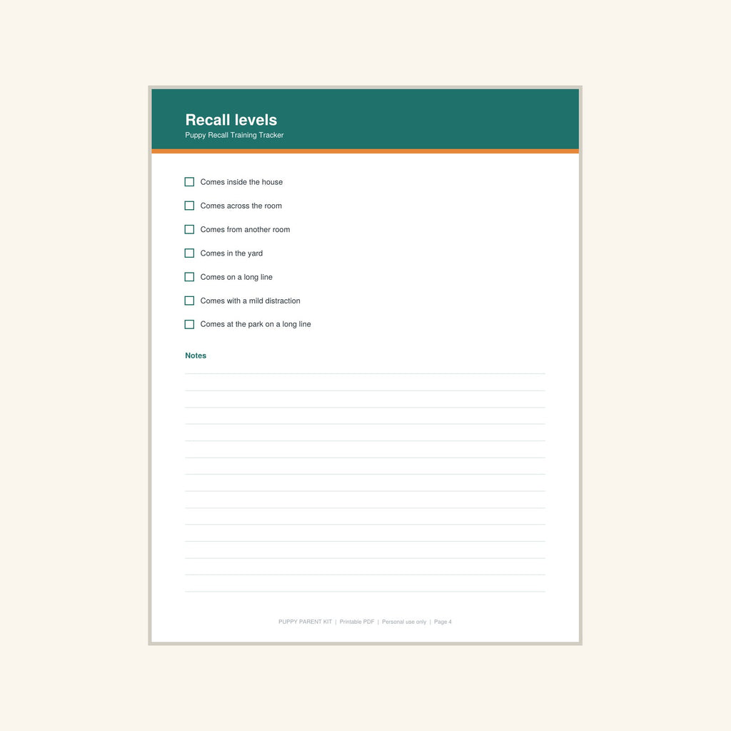 Puppy Recall Training Tracker printable PDF, image 4
