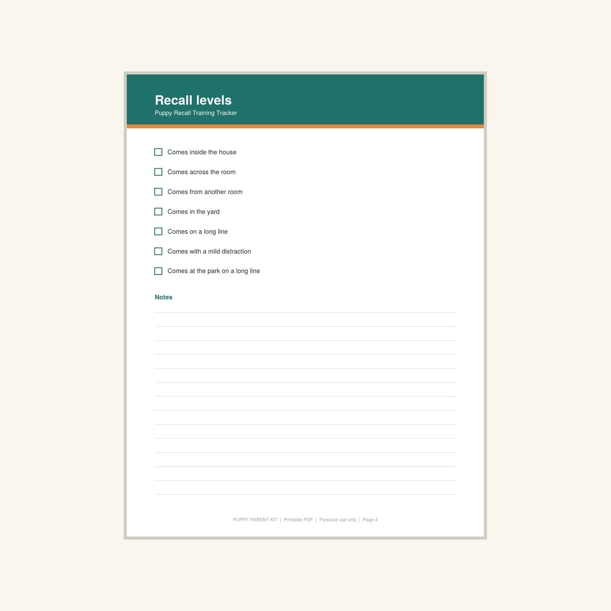Puppy Recall Training Tracker printable PDF, image 4