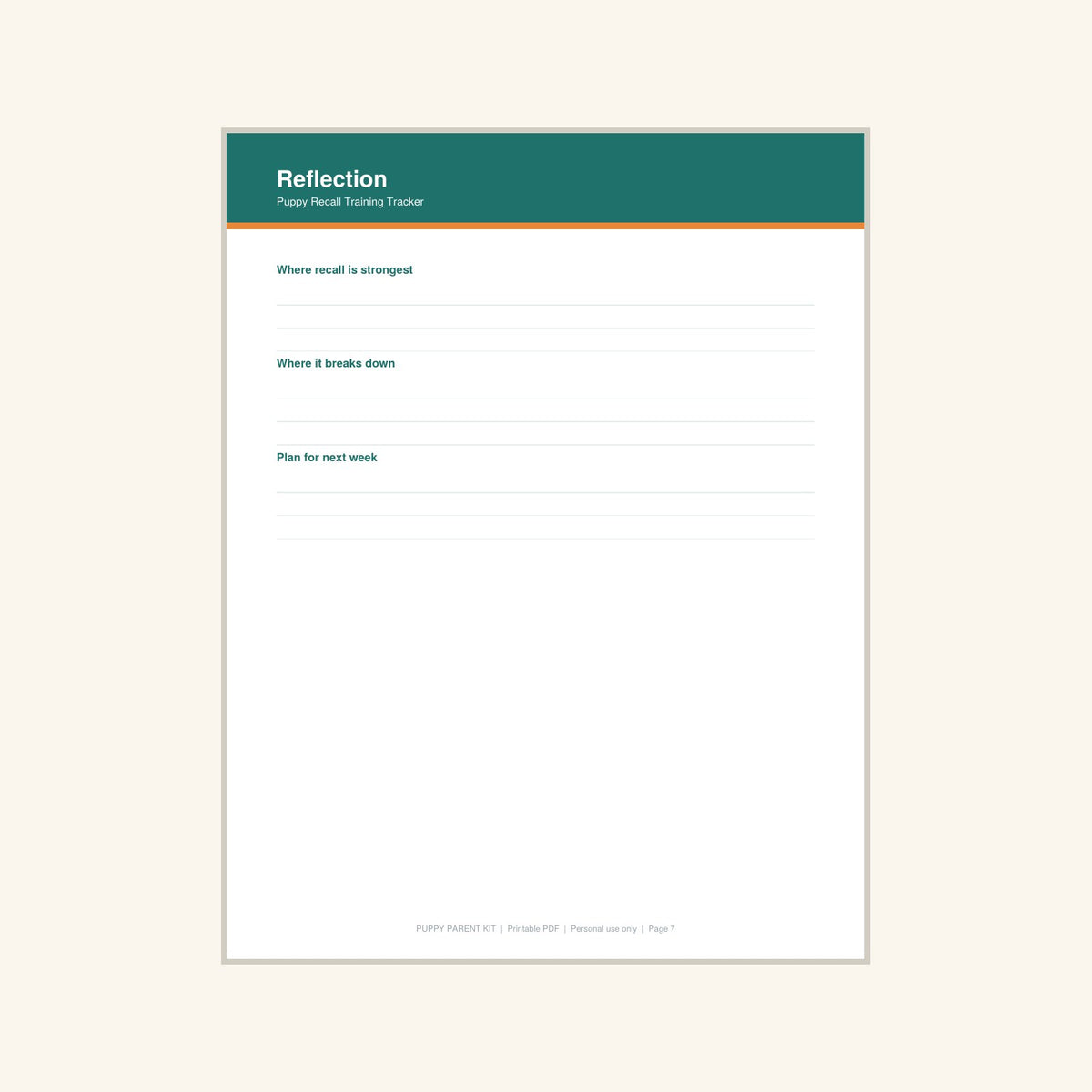 Puppy Recall Training Tracker printable PDF, image 7