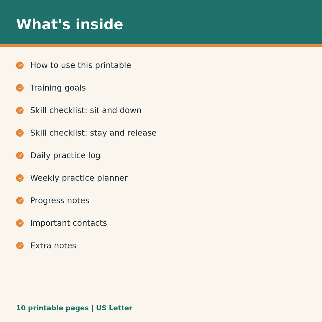 Puppy Sit, Stay & Down Training Tracker printable PDF, image 2